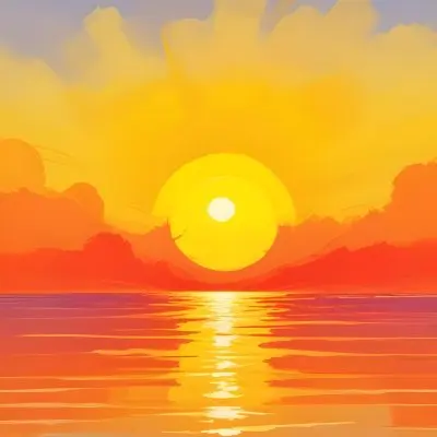 Yellow Sun Half Submerged In The Ocean The Sky Is Yellow And The Water Is Orange The Sun Is Reflected In The Water Vibrant Colors 1 8516