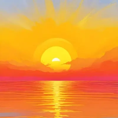 Yellow Sun Half Submerged In The Ocean The Sky Is Yellow And The Water Is Orange The Sun Is Reflected In The Water Vibrant Colors 19 Eec8