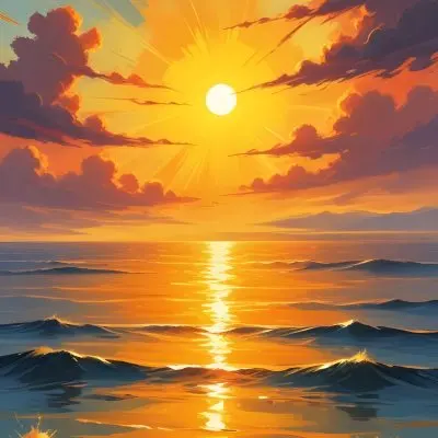 Yellow Sun Half Submerged In The Ocean The Sky Is Yellow And The Water Is Orange The Sun Is Reflected In The Water Vibrant Colors 52 Ff78