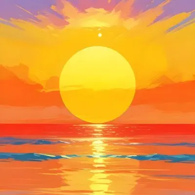 Yellow Sun Half Submerged In The Ocean The Sky Is Yellow And The Water Is Orange The Sun Is Reflected In The Water Vibrant Colors 54 7d3e