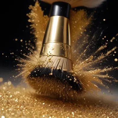 35mm Film Photography A Makeup Brush With Golden Glitter Particles Being Blown Off The Bristles High Detail 2 8968