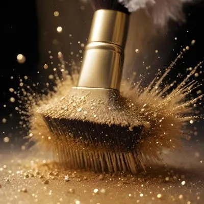 35mm Film Photography A Makeup Brush With Golden Glitter Particles Being Blown Off The Bristles High Detail 5 6870