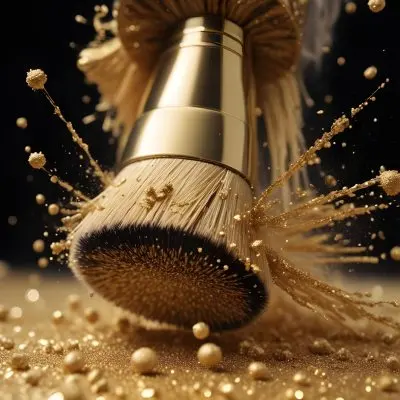 35mm Film Photography A Makeup Brush With Golden Glitter Particles Being Blown Off The Bristles High Detail 6 2a70