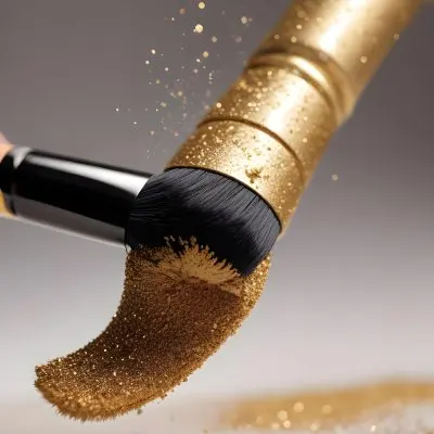 35mm Film Photography A Makeup Brush With Golden Glitter Particles Being Blown Off The Bristles High Detail 9 2aeb