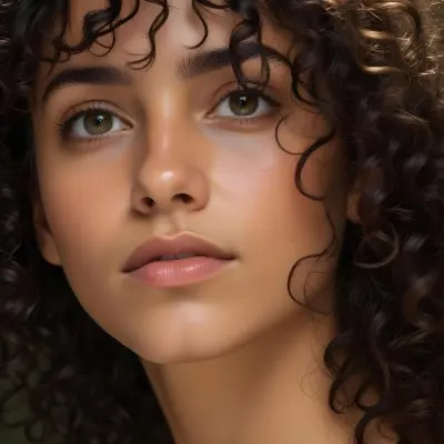 35mm Film Photography A Young Woman With Dark Curly Hair And Olive Skin Looking Directly At The Camera With A Pensive Expression In Daylight With Soft Lighting High Detail 50 A749