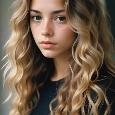 35mm Film Photography Young Woman Approximately 20 Years Old With Light Brown Skin And Long Wavy Light Brown Hair With Blonde Highlights She Has A Neutral Expression And Is Wearing A Black Top The Background Is Soft 16 3b86