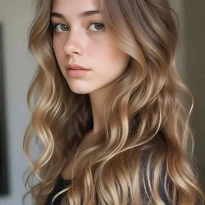 35mm Film Photography Young Woman Approximately 20 Years Old With Light Brown Skin And Long Wavy Light Brown Hair With Blonde Highlights She Has A Neutral Expression And Is Wearing A Black Top The Background Is Soft 6 3f94