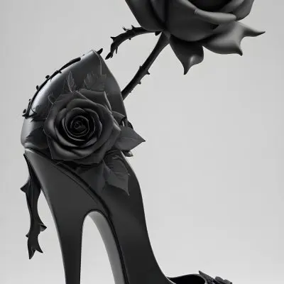 3d Model A Black High Heel Shoe With A Black Rose In A White Background Figure Octane Render Volumetric Highly Detailed Videogame Aesthetic 13 A680