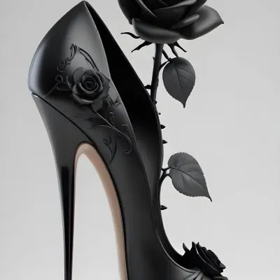 3d Model A Black High Heel Shoe With A Black Rose In A White Background Figure Octane Render Volumetric Highly Detailed Videogame Aesthetic 23 4ab7