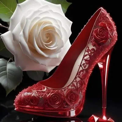 3d Model A Black High Heel Shoe With A Black Rose In A White Background Figure Octane Render Volumetric Highly Detailed Videogame Aesthetic 6 8dcb