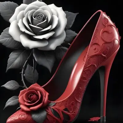 3d Model A Black High Heel Shoe With A Black Rose In A White Background Figure Octane Render Volumetric Highly Detailed Videogame Aesthetic 9 Df9a
