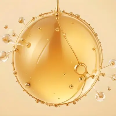 3d Model A Golden Drop With Molecules On A Golden Circle In A Beige Background Figure Octane Render Volumetric Highly Detailed Videogame Aesthetic 6 87b9