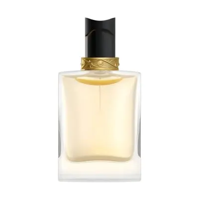 3d Model A Perfume Bottle With A Gold Cap And White Accents Filled With A Light Yellow Liquid On A Black Background Figure Octane Render Volumetric Highly Detailed Videogame Aesthetic 26 F8ed
