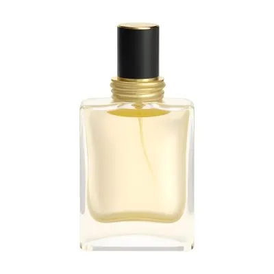 3d Model A Perfume Bottle With A Gold Cap And White Accents Filled With A Light Yellow Liquid On A Black Background Figure Octane Render Volumetric Highly Detailed Videogame Aesthetic 37 C4c1