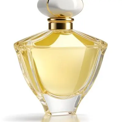 3d Model A Perfume Bottle With A Gold Cap And White Accents Filled With A Light Yellow Liquid On A White Background Figure Octane Render Volumetric Highly Detailed Videogame Aesthetic 29 4514