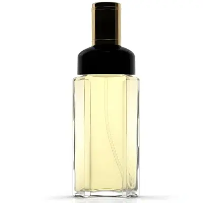 3d Model A Perfume Bottle With A Golden Cap And Black Details The Liquid Inside Is Yellow In A White Background Figure Octane Render Volumetric Highly Detailed Videogame Aesthetic 7 496b