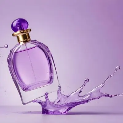 3d Model A Perfume Bottle With A Purple Cap And A Splash Of Water Around It Light Purple Background Figure Octane Render Volumetric Highly Detailed Videogame Aesthetic 2 191c