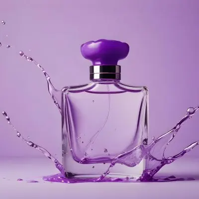 3d Model A Perfume Bottle With A Purple Cap And A Splash Of Water Around It Light Purple Background Figure Octane Render Volumetric Highly Detailed Videogame Aesthetic 26 F50a