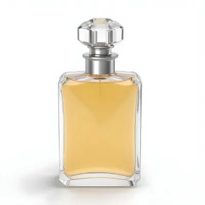 3d Model A Perfume Bottle With A Transparent Glass Body Filled With Clear Liquid A Silver Neck And A Clear Crystal Cap White Background Figure Octane Render Volumetric Highly Detailed Videogame Aesthetic 16 6e64
