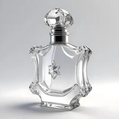 3d Model A Perfume Bottle With A Transparent Glass Body Filled With Clear Liquid A Silver Neck And A Clear Crystal Cap White Background Figure Octane Render Volumetric Highly Detailed Videogame Aesthetic 20 2c54