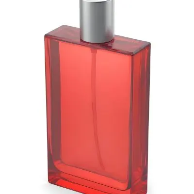 3d Model A Red Perfume Bottle With A Red Cap On A Red Background The Bottle Is Rectangular And Transparent The Liquid Inside Is Red Figure Octane Render Volumetric Highly Detailed Videogame Aesthetic 18 Cf53