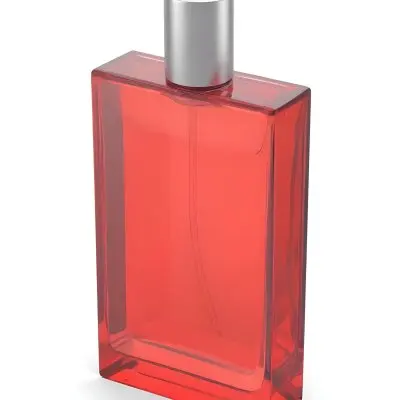 3d Model A Red Perfume Bottle With A Red Cap On A Red Background The Bottle Is Rectangular And Transparent The Liquid Inside Is Red Figure Octane Render Volumetric Highly Detailed Videogame Aesthetic 26 672e