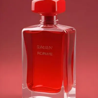 3d Model A Red Perfume Bottle With A Red Cap On A Red Background The Bottle Is Rectangular And Transparent The Liquid Inside Is Red Figure Octane Render Volumetric Highly Detailed Videogame Aesthetic 3 6369