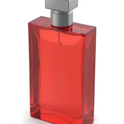 3d Model A Red Perfume Bottle With A Red Cap On A Red Background The Bottle Is Rectangular And Transparent The Liquid Inside Is Red Figure Octane Render Volumetric Highly Detailed Videogame Aesthetic 36 89c1
