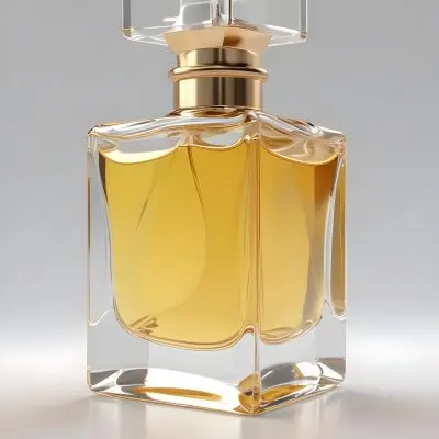 3d Model A Square Glass Perfume Bottle With Golden Liquid Inside And A White Cap On A White Surface Figure Octane Render Volumetric Highly Detailed Videogame Aesthetic 28 A291