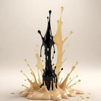 3d Model Black Hair Strand With Oil Drops Around It The Background Is A Gradient Of White And Beige Figure Octane Render Volumetric Highly Detailed Videogame Aesthetic 2 46bd