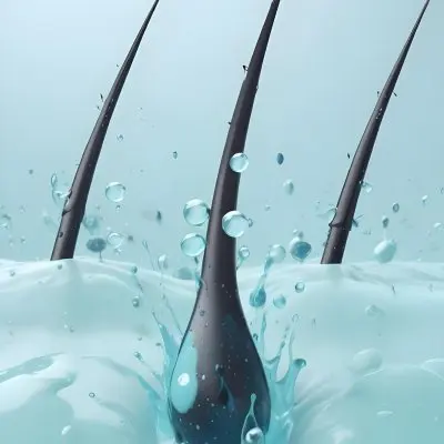 3d Model Blue Hairs With Water Drops And Black Arrows Over A Black Skin With Cells In A Light Blue Background Figure Octane Render Volumetric Highly Detailed Videogame Aesthetic 22 9942