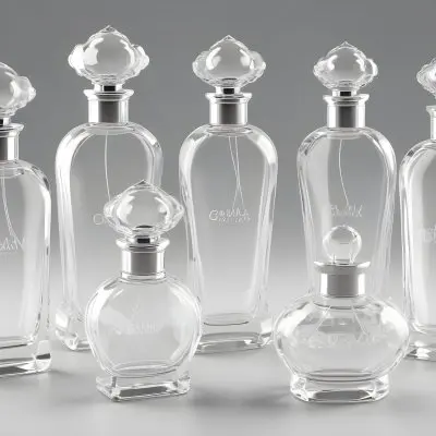 3d Model Collection Of Perfume Bottles Of Different Shapes And Sizes Made Of Transparent Glass With White Caps On A White Background Figure Octane Render Volumetric Highly Detailed Videogame Aesthetic 7 6cf7