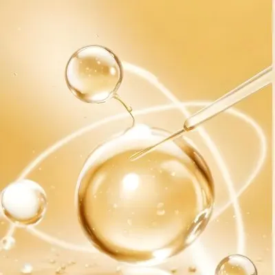 3d Model Golden Liquid Drops With Molecules And A Pipette On A Golden Background With Light Effects Cosmetic Concept Figure Octane Render Volumetric Highly Detailed Videogame Aesthetic 1 Fccb