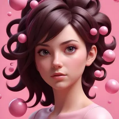 3d Model Hair Strands With A Spiral Of Pink Spheres The Hair Is Dark Brown And Shiny Light Pink Background Figure Octane Render Volumetric Highly Detailed Videogame Aesthetic 1 2e79