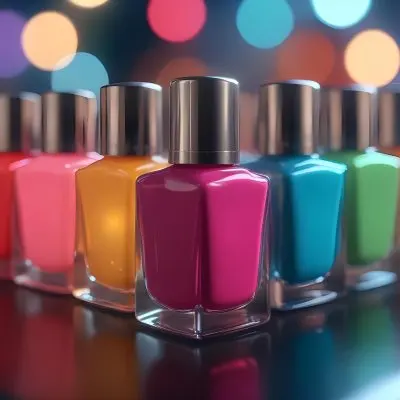 3d Model Nail Polish Bottles Of Different Colors In A Dark Environment With Bokeh Lights Figure Octane Render Volumetric Highly Detailed Videogame Aesthetic 25 C10e