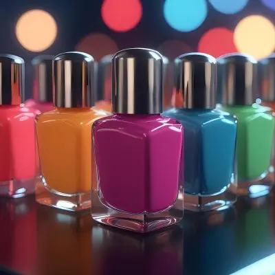 3d Model Nail Polish Bottles Of Different Colors In A Dark Environment With Bokeh Lights Figure Octane Render Volumetric Highly Detailed Videogame Aesthetic 3 7430