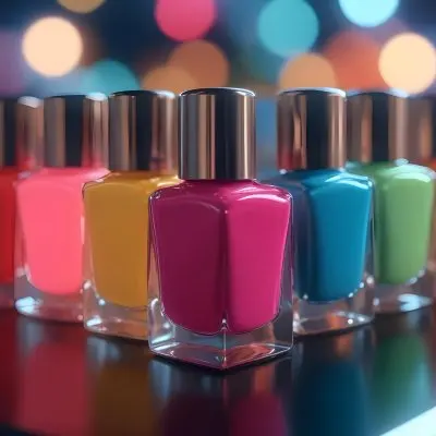 3d Model Nail Polish Bottles Of Different Colors In A Dark Environment With Bokeh Lights Figure Octane Render Volumetric Highly Detailed Videogame Aesthetic 7 A506