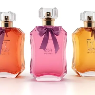 3d Model Three Perfume Bottles With Different Colors And A Ribbon On Top The Background Is White Figure Octane Render Volumetric Highly Detailed Videogame Aesthetic 23 10ec F173
