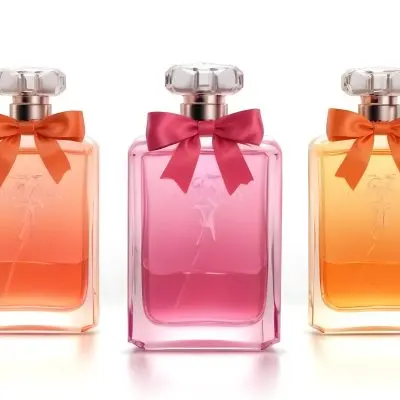 3d Model Three Perfume Bottles With Different Colors And A Ribbon On Top The Background Is White Figure Octane Render Volumetric Highly Detailed Videogame Aesthetic 27 6b34