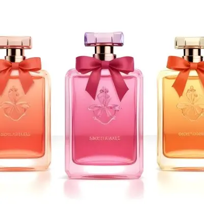 3d Model Three Perfume Bottles With Different Colors And A Ribbon On Top The Background Is White Figure Octane Render Volumetric Highly Detailed Videogame Aesthetic 29 1987