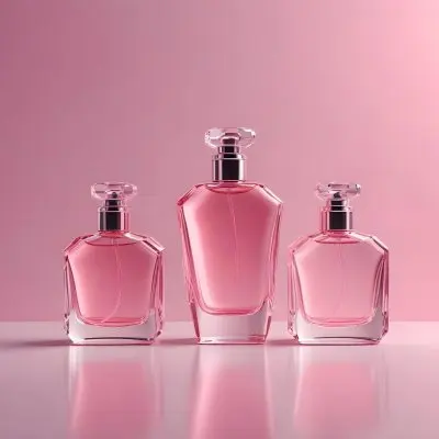 3d Model Two Perfume Bottles With Pink Liquid And A Cap On A Reflective Surface Soft Pink Background Figure Octane Render Volumetric Highly Detailed Videogame Aesthetic 32 D682