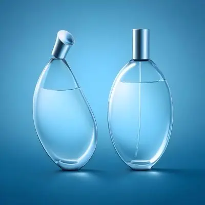 3d Model Two Perfume Bottles With Silver Caps One Tilted Filled With Clear Liquid On A Gradient Blue Background Figure Octane Render Volumetric Highly Detailed Videogame Aesthetic 15 9a61