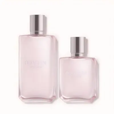 3d Model Two Pink Perfume Bottles With Silver Caps One Large And One Small On A Light Pink Background Minimalist Design Soft Lighting Elegant Presentation Figure Octane Render Volumetric Highly Detailed Videogam 12 C1e0