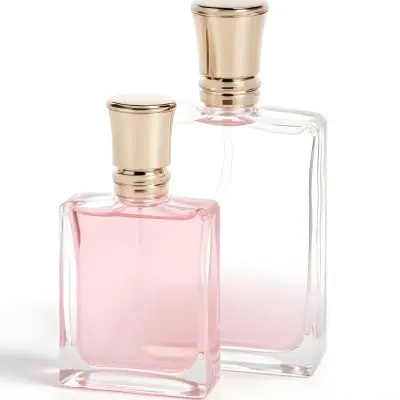 3d Model Two Pink Perfume Bottles With Silver Caps One Large And One Small On A Light Pink Background Minimalist Design Soft Lighting Elegant Presentation Figure Octane Render Volumetric Highly Detailed Videogam 15 Ab20