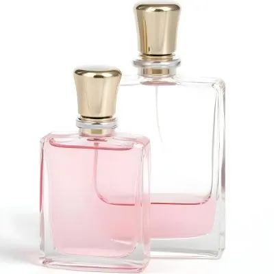 3d Model Two Pink Perfume Bottles With Silver Caps One Large And One Small On A Light Pink Background Minimalist Design Soft Lighting Elegant Presentation Figure Octane Render Volumetric Highly Detailed Videogam 19 19c0