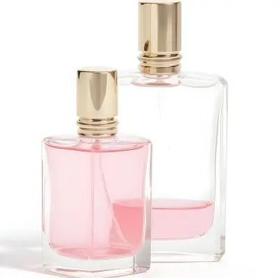 3d Model Two Pink Perfume Bottles With Silver Caps One Large And One Small On A Light Pink Background Minimalist Design Soft Lighting Elegant Presentation Figure Octane Render Volumetric Highly Detailed Videogam 25 02df