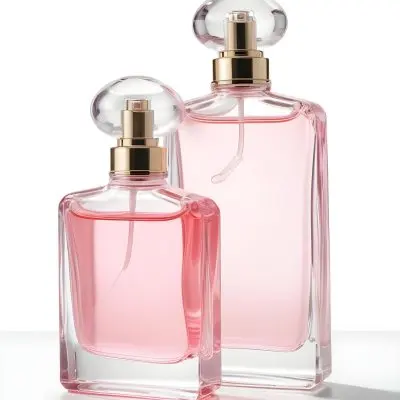 3d Model Two Pink Perfume Bottles With Silver Caps One Large And One Small On A Light Pink Background Minimalist Design Soft Lighting Elegant Presentation Figure Octane Render Volumetric Highly Detailed Videogam 3 1305