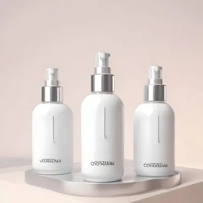 3d Model White Cosmetic Bottles With Silver Caps And Droppers Arranged On A White Platform Soft White Background Minimalist Design Clean Presentation Product Showcase Figure Octane Render Volumetric Highly Detai 32 4bef