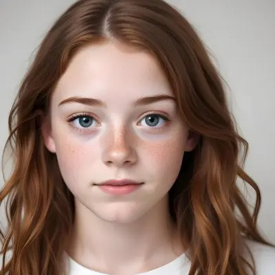 A 15 Year Old White Girl With Freckles And Light Brown Hair Looking At The Camera In A White Background 1 Be41