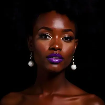 A 22 Year Old Black Woman With Afro Hair And Purple Lipstick And Earrings In A Black Background 30 97ee